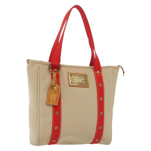 LOUIS VUITTON Antigua Cabas MM Tote Bag Beige Red M40035 - Picture 1 of 16